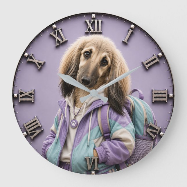Cute Afghan Hound Puppy Stor Klocka (Framsida)