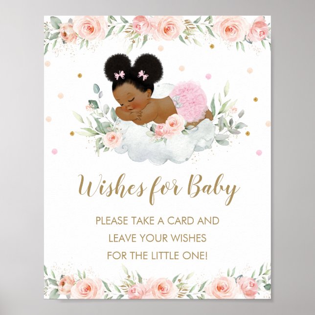 Cute African Afro Baby Shower Önskemål för Baby Poster (Framsidan)
