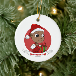 Cute African American baby med en julhatt Julgransprydnad Keramik