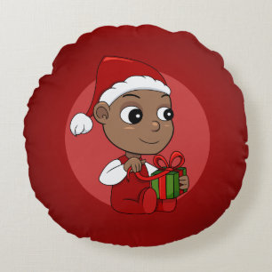 Cute African American baby med en julhatt Rund Kudde