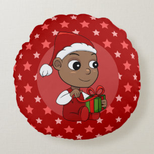 Cute African American baby med en julhatt Rund Kudde