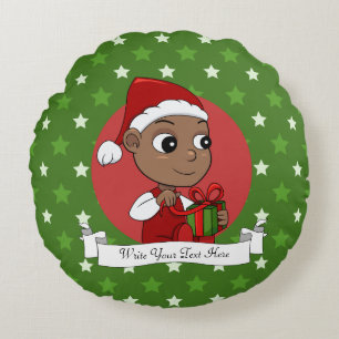 Cute African American baby med en julhatt Rund Kudde