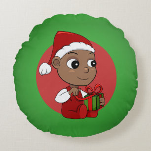 Cute African American baby med en julhatt Rund Kudde
