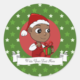 Cute African American baby med en julhatt Runt Klistermärke
