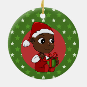 Cute African American baby med julhatt Julgransprydnad Keramik