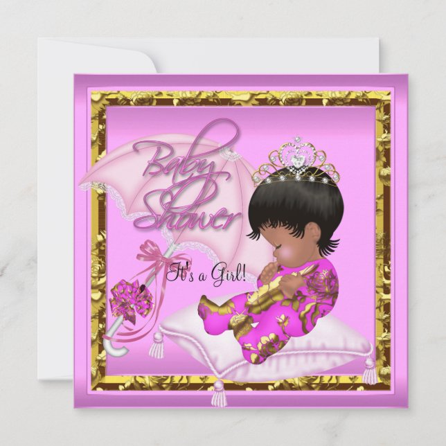 Cute African American Baby Shower Rosa Guld Inbjudningar (Framsida)