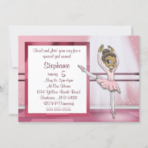 Cute African American Ballerina Birthday Inbjudningar