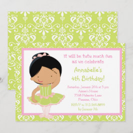 Cute African American Ballerina och Grönt Damask Inbjudningar