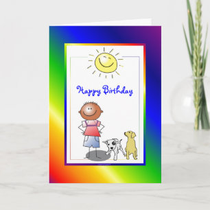 Cute African American Boy med Hund Card Kort