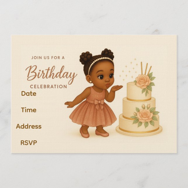 Cute African-American Chibi Girl Birthday Invite Inbjudningar (Framsida)