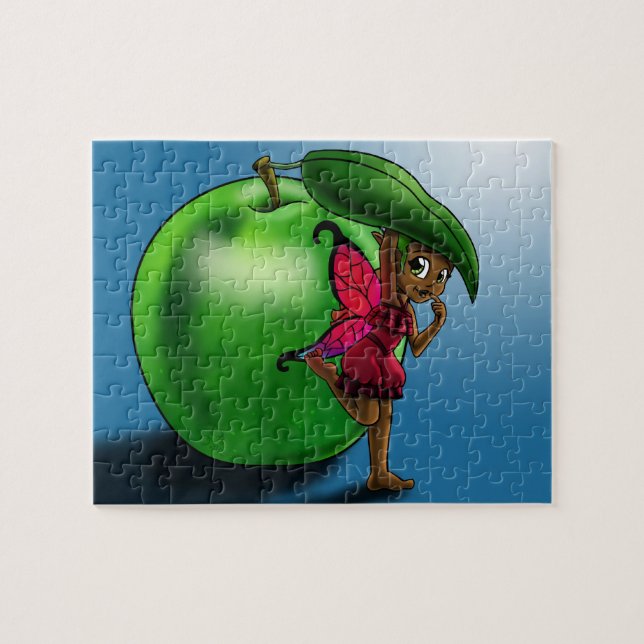 Cute African American Fairy and Apple Pussel (Horisontell)