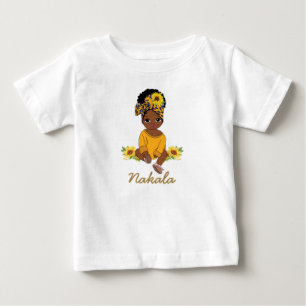 Cute African American Flicka Solros Blommigt T Shirt