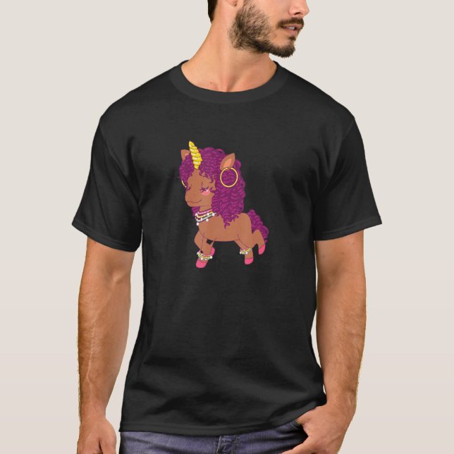 Cute African American Girl Adworthy Unicorn T Shirt (Framsida)