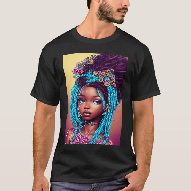 Cute African American Girl Artsy Graphic T Shirt (Framsida)