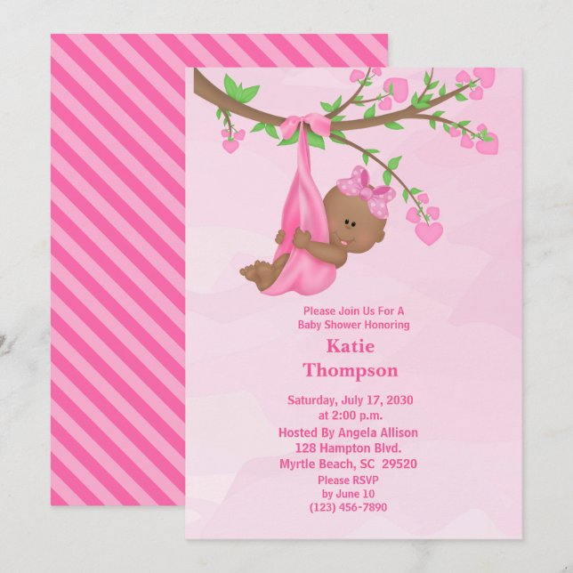 Cute African American Girl Baby Shower-inbjudan Inbjudningar (Fram/baksida)
