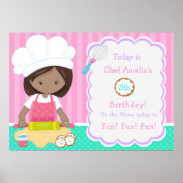 Cute African American Girl Baking Birthday Poster