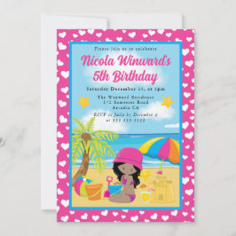 Cute African American Girl Beach Barns födelsedag Inbjudningar