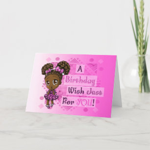 Cute African American Girl Birthday Kort
