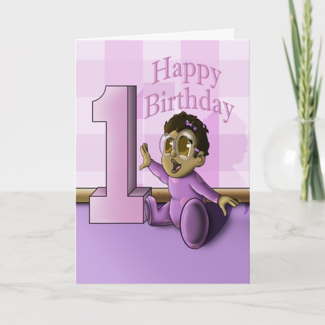Cute African American Girl First Birthday Kort (Framsida)