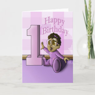 Cute African American Girl First Birthday Kort