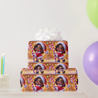 Cute African American Girl in Santa Attire Presentpapper