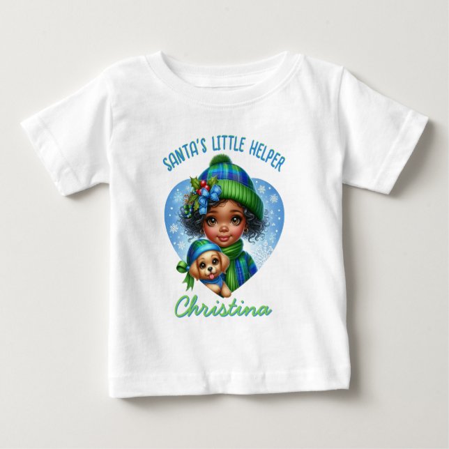 Cute African American Girl med Puppy Winter T Shirt (Framsida)