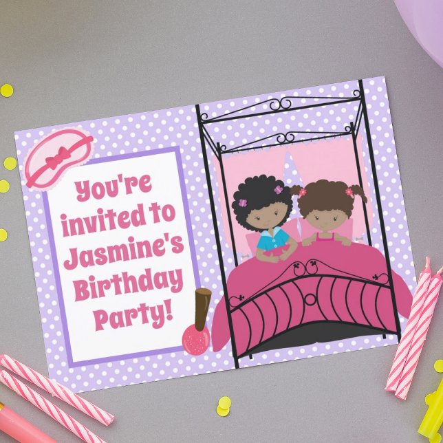 Cute African American Girls Slumber Party Birthday Inbjudningar (Skapare uppladdad)
