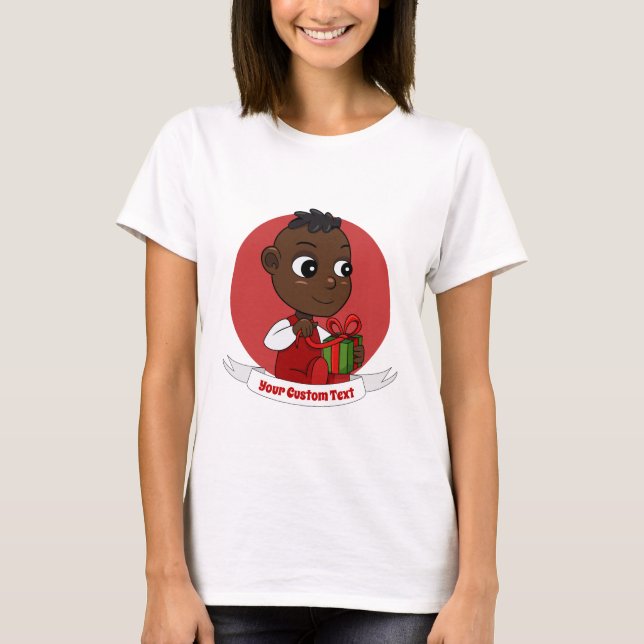 Cute African American jul tecknad baby T Shirt (Framsida)