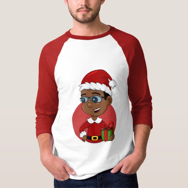 Cute African American-julpojke med glasögon T Shirt (Framsida)