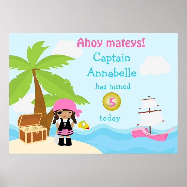 Cute African American Pirat Girl Birthday Poster (Framsidan)