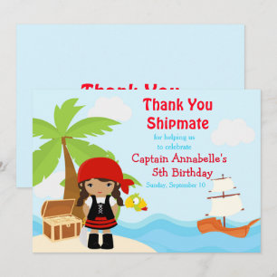 Cute African American Pirat Girl Birthday Red Tack Kort