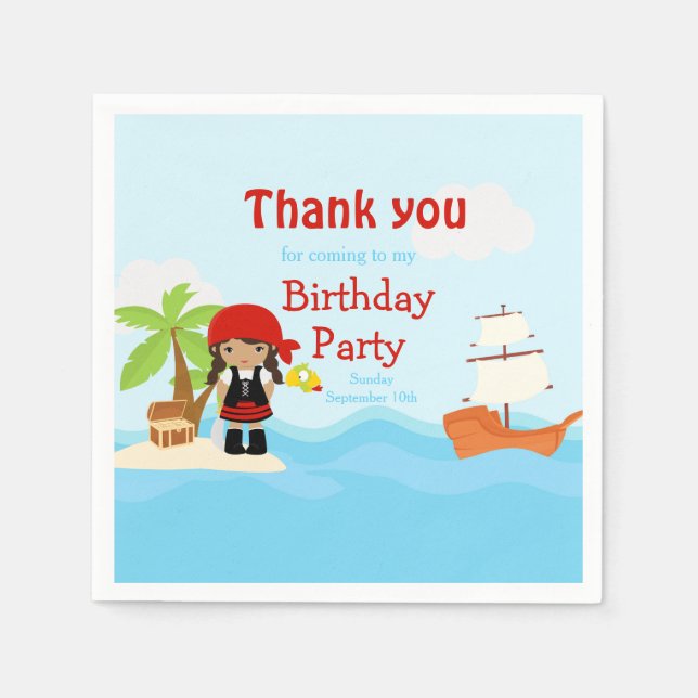 Cute African American Pirat Girl i Red Birthday Pappersservett (Framsidan)