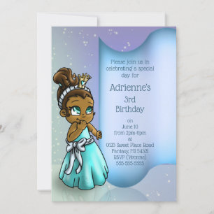 Cute African American Princess Födelsedagsfest Inbjudningar
