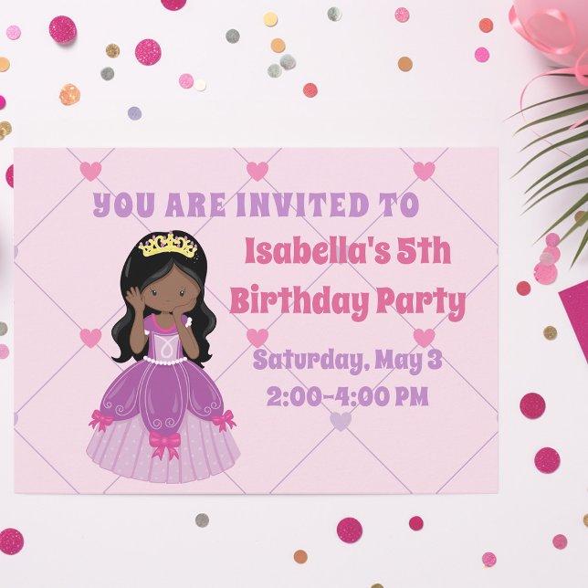 Cute African American Princess Girl Girl Födelseda Inbjudningar (Skapare uppladdad)