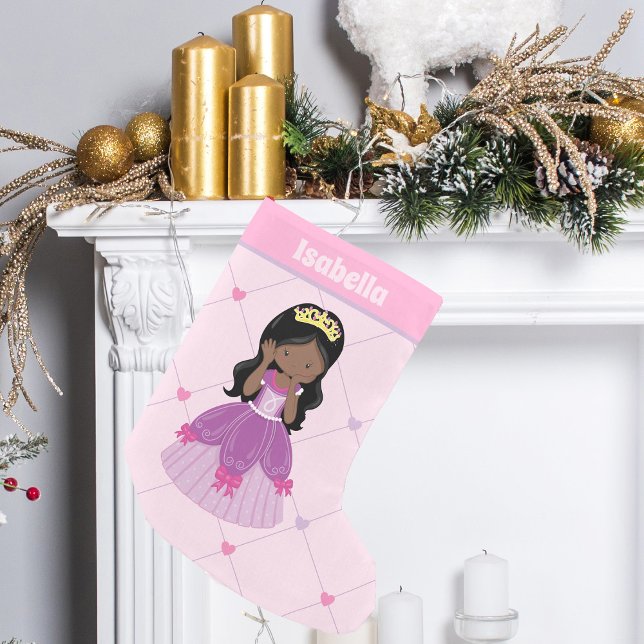 Cute African American Princess Girl Girl Rosa Kids Liten Julstrumpa (Skapare uppladdad)