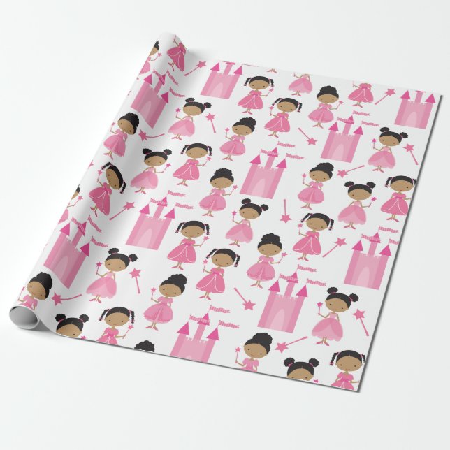 Cute African American Rosa Princess Wrapping Pappe Presentpapper (Utrullad)