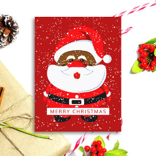 Cute African-American Santa Claus and snow Helg Vykort