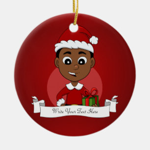 Cute African American-tecknad Julgransprydnad Keramik
