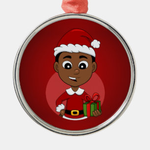 Cute African American-tecknad Julgransprydnad Metall