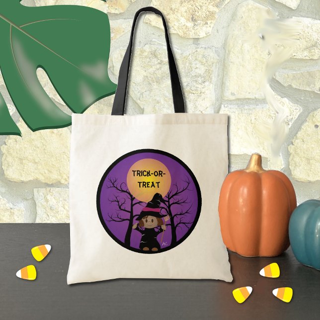 Cute African American Witch Trick eller Treat Bag Tygkasse (Cute Halloween witch trick-or-treat bag .)