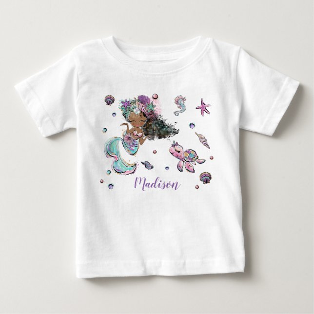 Cute African Black Sjöjungfru under Sea Girl T Shirt (Framsida)