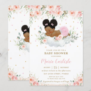 Cute African Blommigt Girl Baby Shower Inbjudningar