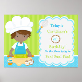 Cute African Boy Baking Birthday Poster