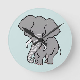 Cute African ELEPHANT - Endangered animal - Grönt Rund Klocka