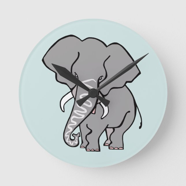 Cute African ELEPHANT - Endangered animal - Grönt Rund Klocka (Framsida)