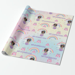 Cute African Princess och Unicorn Rainbow Birthday Presentpapper