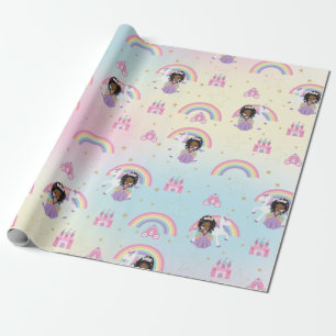 Cute African Princess och Unicorn Rainbow Birthday Presentpapper