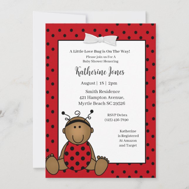 Cute African Red Ladybug Baby Shower Inbjudningar (Framsida)