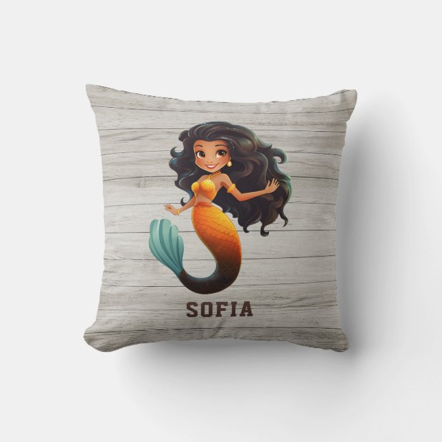 Cute African Sjöjungfru Girl - Custom Name Afro Ki Kudde (Framsida)