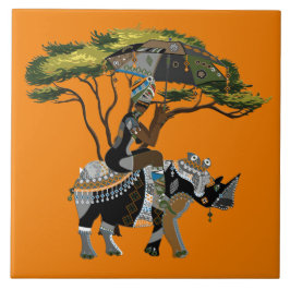 Cute African Tribal dam rhino decor Kakelplatta